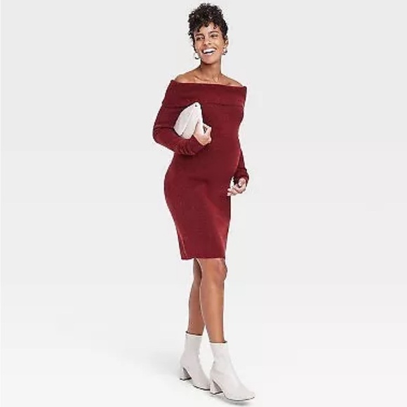 Isabel Maternity by Ingrid & Isabel Dresses & Skirts - Off the Shoulder Maternity Sweater Dress - Isabel Maternity by Ingrid & Isabel S
